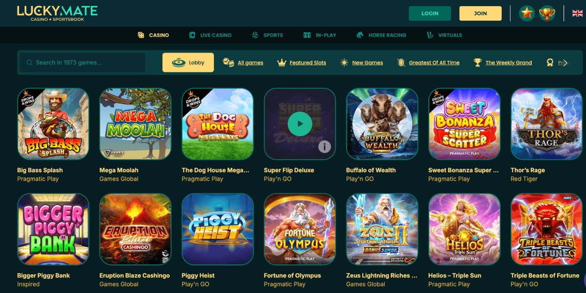 LuckyMate casino games lobby